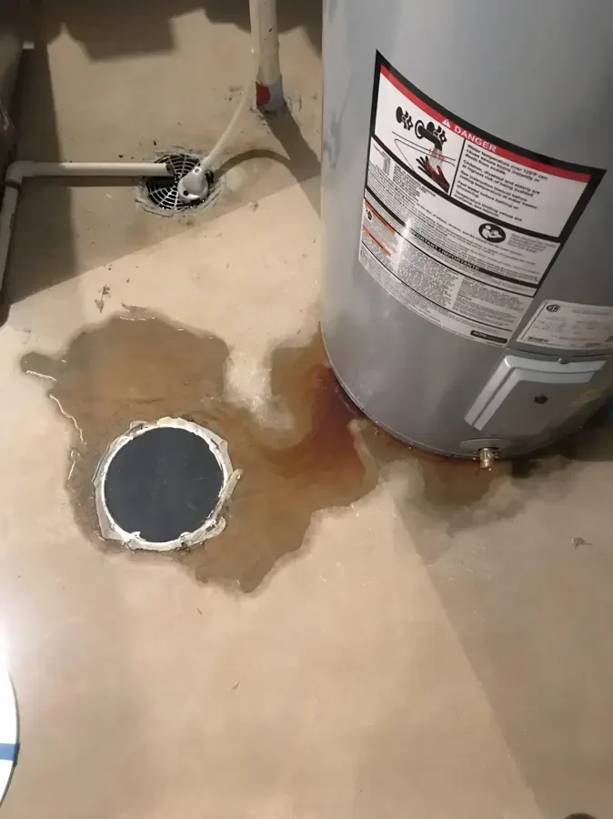 Puddle of water spreading around the base of a tank water heater